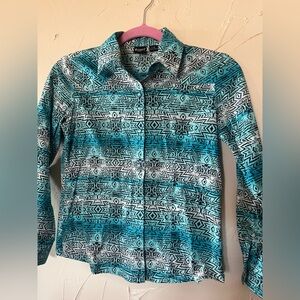 Cruel girl turquoise Geometric Button-Up Shirt- size 10 girls large